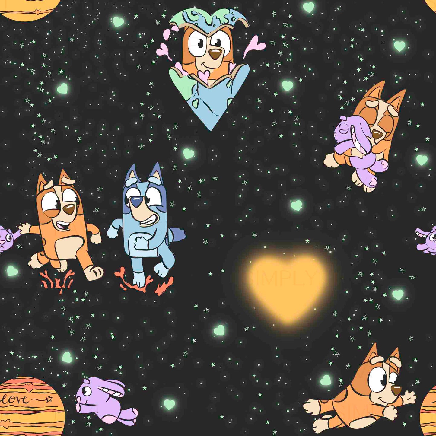 Space Heart Dogs Black (set of 4)