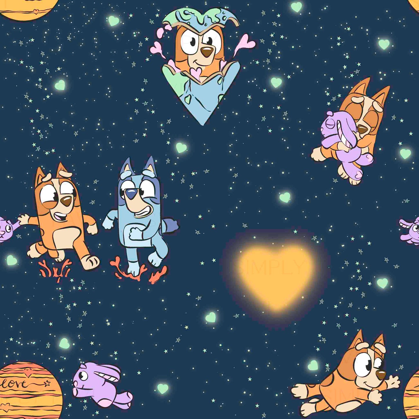 Space Heart Dogs Blue (set of 4)