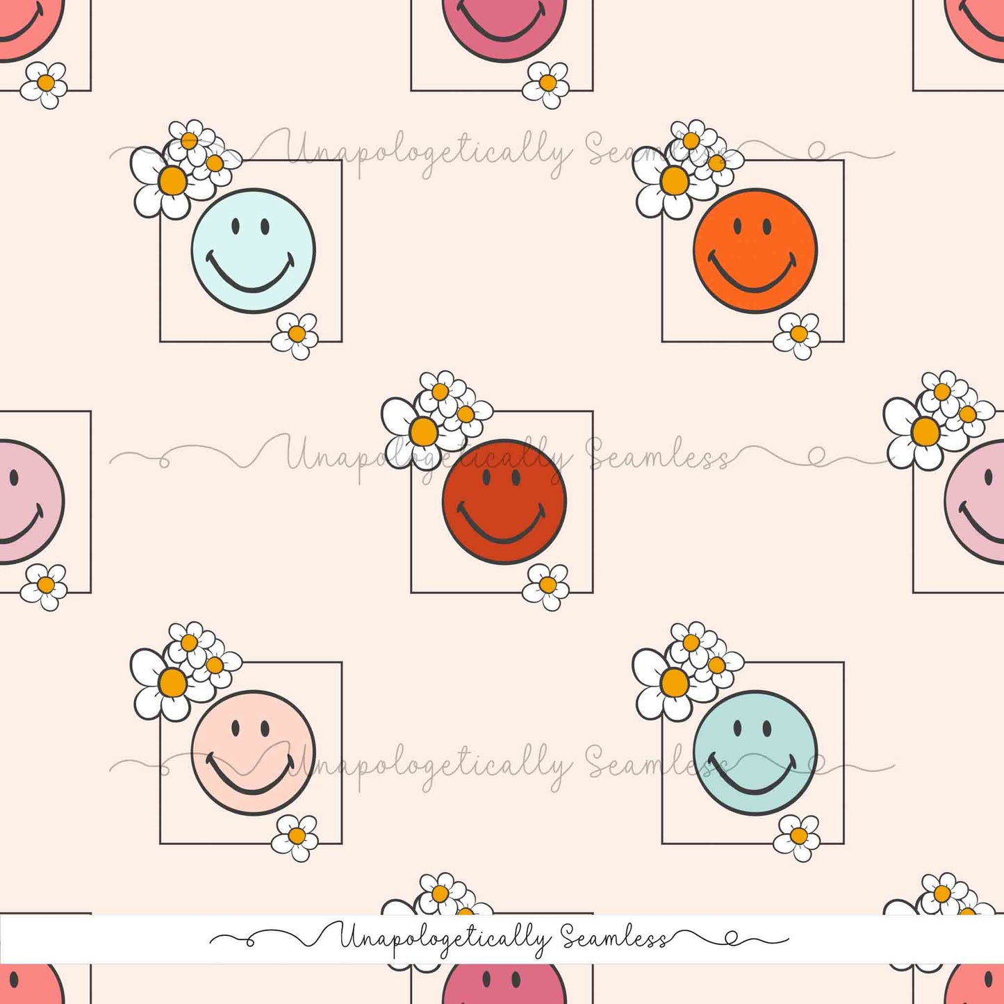 Retro Floral Smilies Square